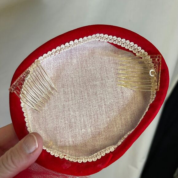 Vintage 1960s Red Velvet Fit & Flare Party Cocktail Dress W/Pillbox Hat Size XS - Picture 15 of 16